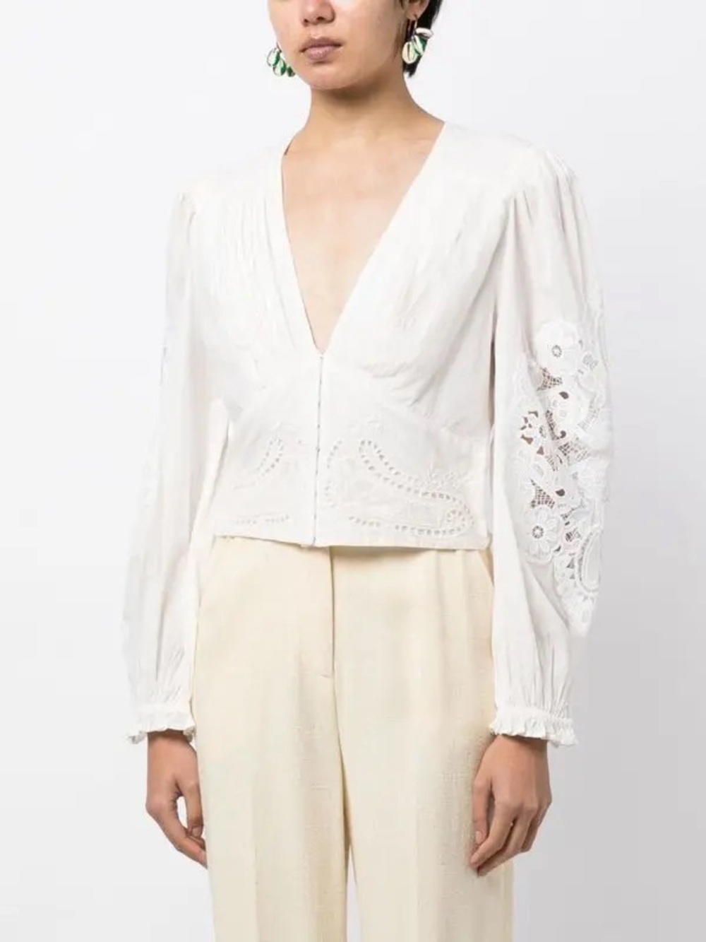 FARM Rio White Embroidered V-Neck Peasant Blouse - Picture 3 of 12